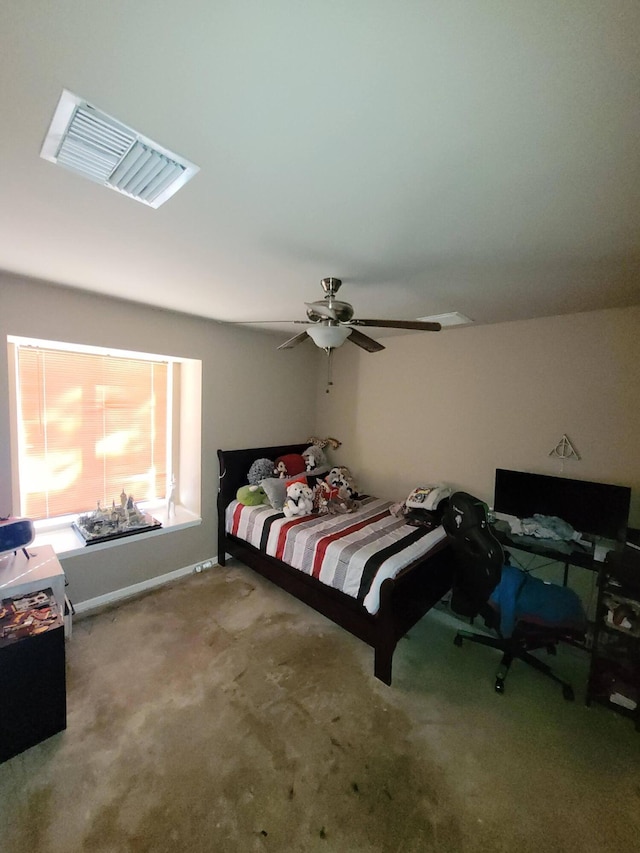 bedroom with carpet flooring and ceiling fan