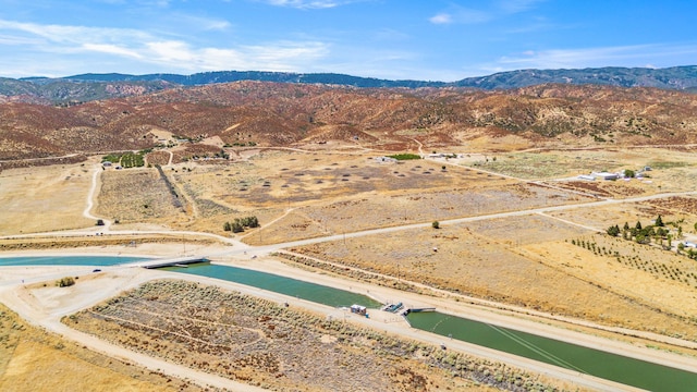 bird's eye view featuring a water and mountain view