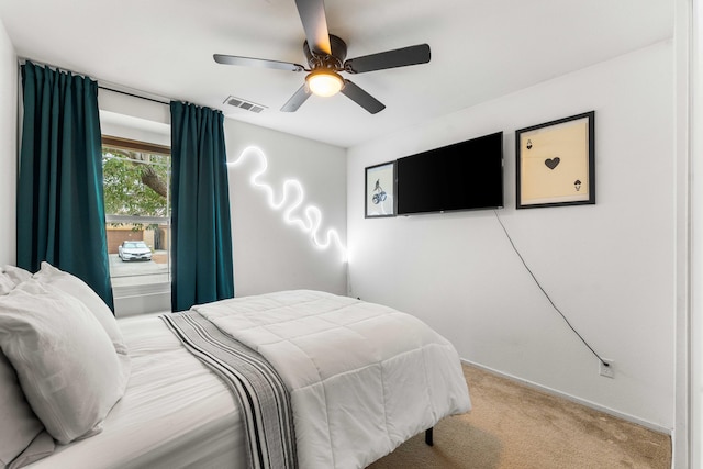 bedroom featuring carpet and ceiling fan