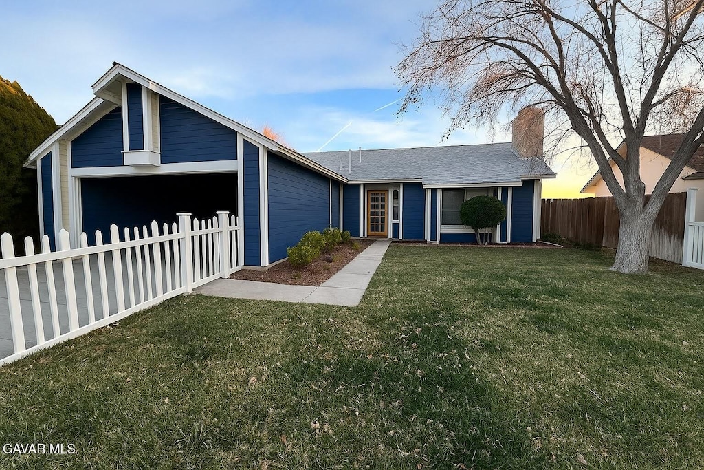 646 Twinberry Ln, Lancaster, CA 93534 - single story home with an attached garage, a chimney, and roof with shingles