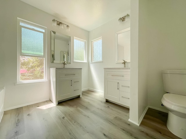 bathroom featuring hardwood / wood-style floors, vanity, and toilet