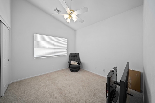 2908 Owens Way, Rosamond, CA 93560 - unfurnished bedroom featuring carpet floors, vaulted ceiling, a closet, ceiling fan, and baseboards
