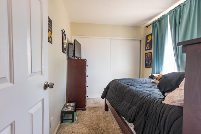 carpeted bedroom featuring a closet
