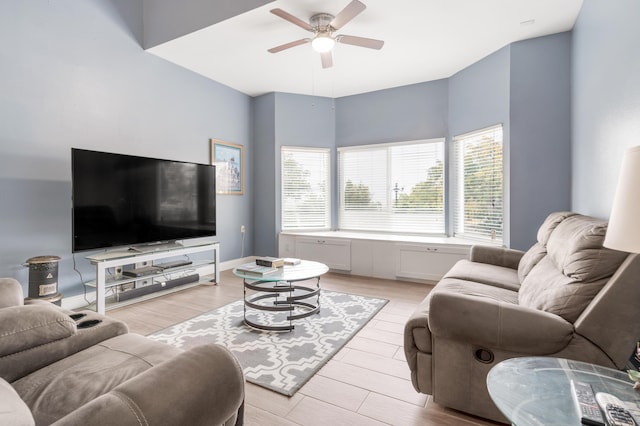 36755 Tierra Subida Ave, Palmdale, CA 93551 - living area with ceiling fan, healthy amount of natural light, light wood finished floors, and baseboards