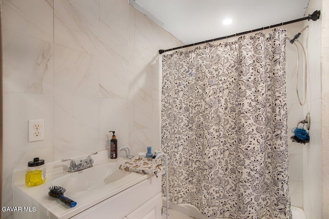 809 Berncastle Rd, Acton, CA 93510 - bathroom featuring vanity and tile walls