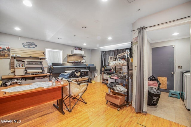 809 Berncastle Rd, Acton, CA 93510 - office featuring ornamental molding, recessed lighting, and wood finished floors