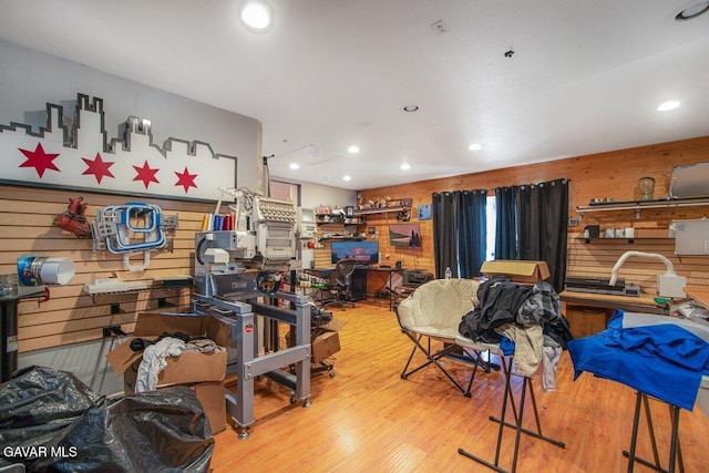 809 Berncastle Rd, Acton, CA 93510 - interior space with wooden walls, wood finished floors, and recessed lighting