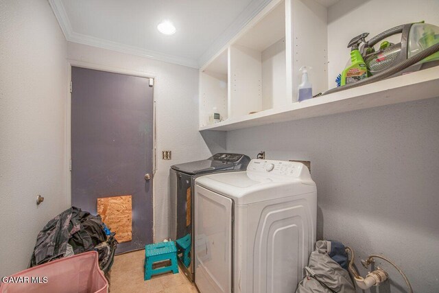 809 Berncastle Rd, Acton, CA 93510 - laundry area with washer and clothes dryer and crown molding
