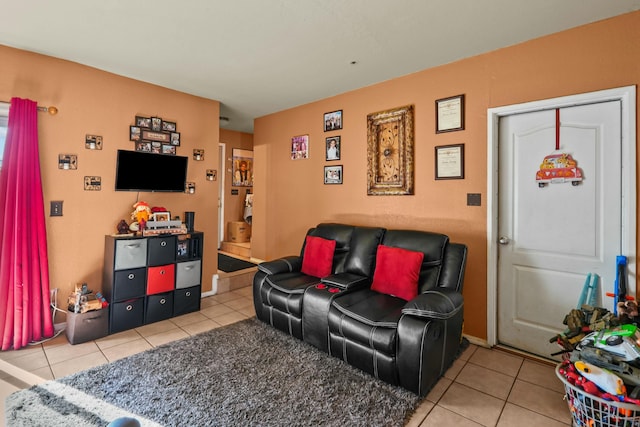 living room featuring light tile patterned floors