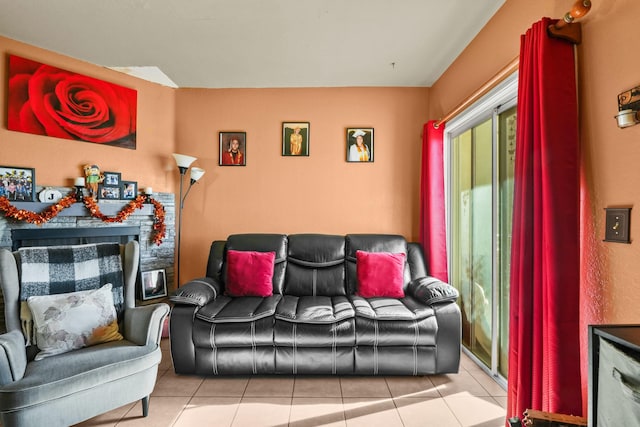 living room featuring light tile patterned flooring