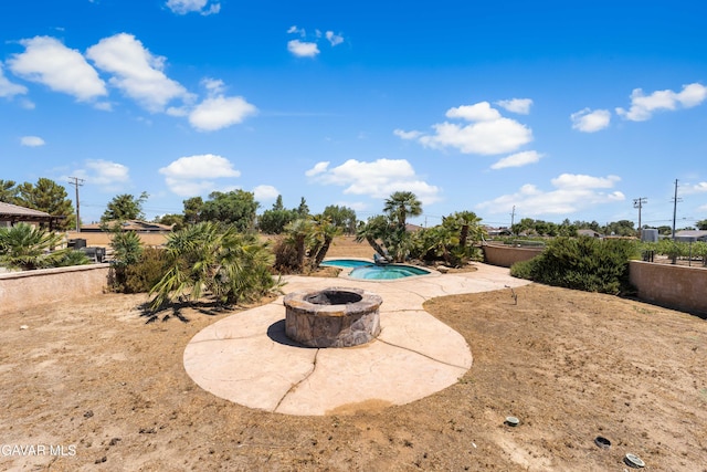 42094 W 21st St, Lancaster, CA 93536 - view of swimming pool with an outdoor fire pit, a patio area, and a swimming pool
