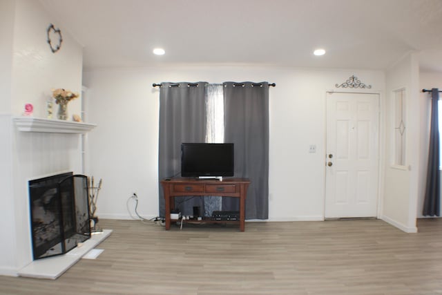 living room with light hardwood / wood-style flooring