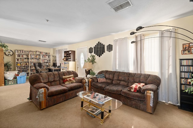 carpeted living room featuring a wealth of natural light