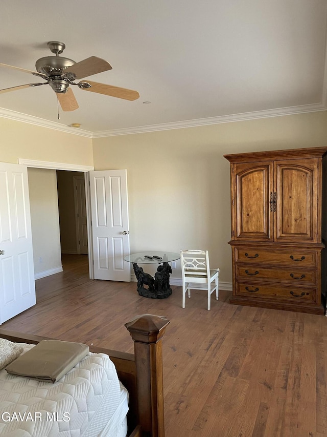 32941 Agua Dulce Canyon Rd, Agua Dulce, CA 91390 - bedroom with ornamental molding, wood finished floors, and a ceiling fan