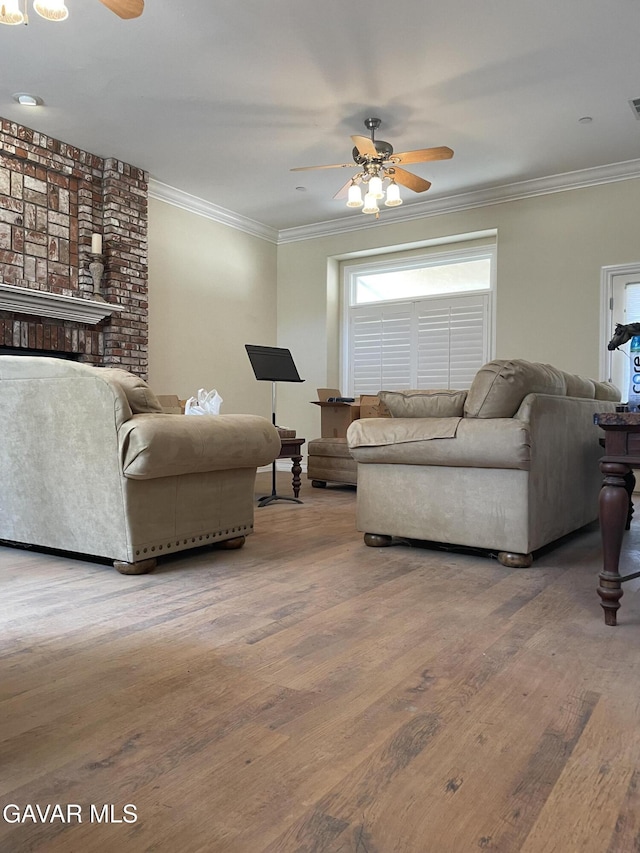 32941 Agua Dulce Canyon Rd, Agua Dulce, CA 91390 - living area with a ceiling fan, wood finished floors, and crown molding