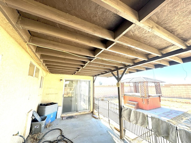 view of patio featuring a hot tub