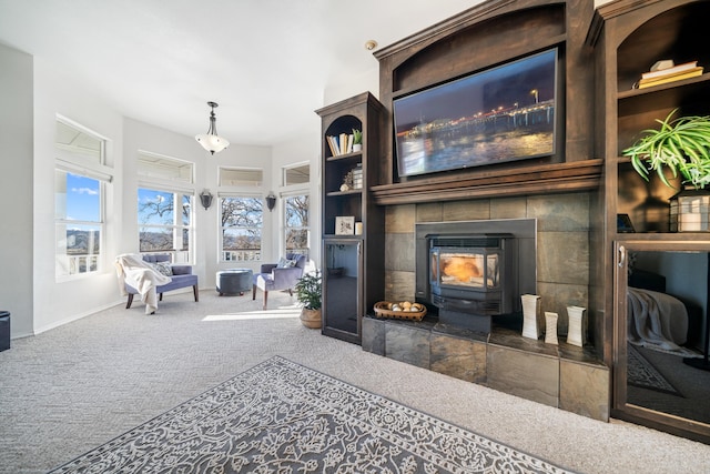 living room featuring carpet