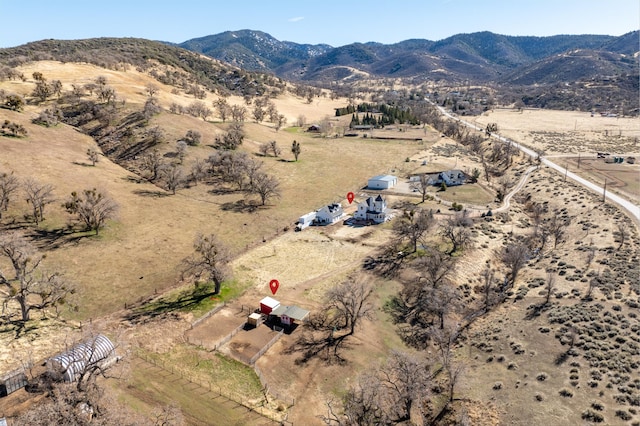 birds eye view of property featuring a rural view and a mountain view