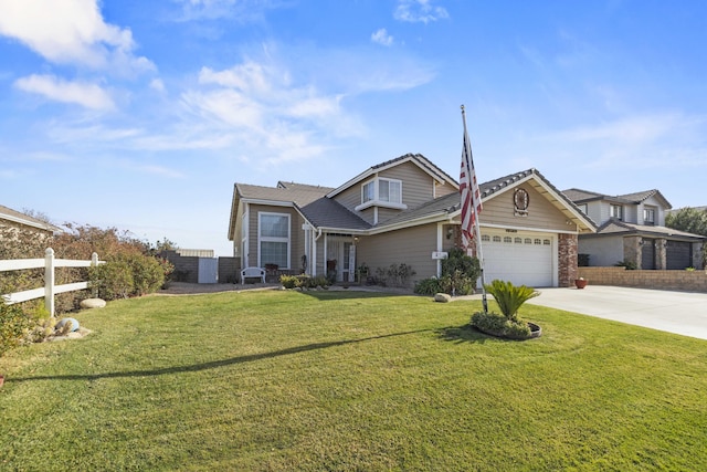 view of front facade featuring a front lawn and a garage