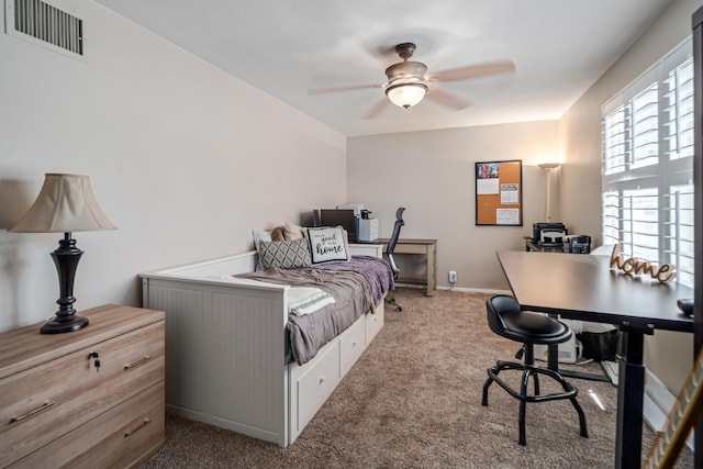 bedroom featuring carpet flooring and ceiling fan