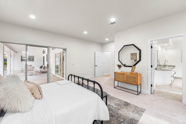 41901 Cll Clarita, Lancaster, CA 93536 - bedroom with recessed lighting, light carpet, and access to outside