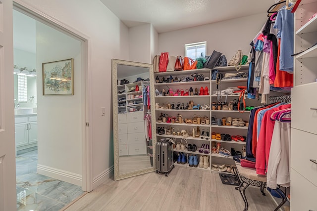 spacious closet featuring hardwood / wood-style flooring and sink