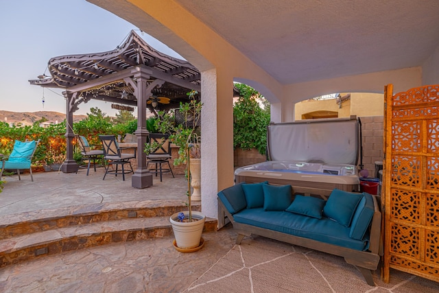 view of patio with a mountain view