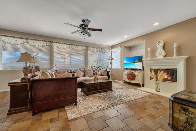 living room with ceiling fan