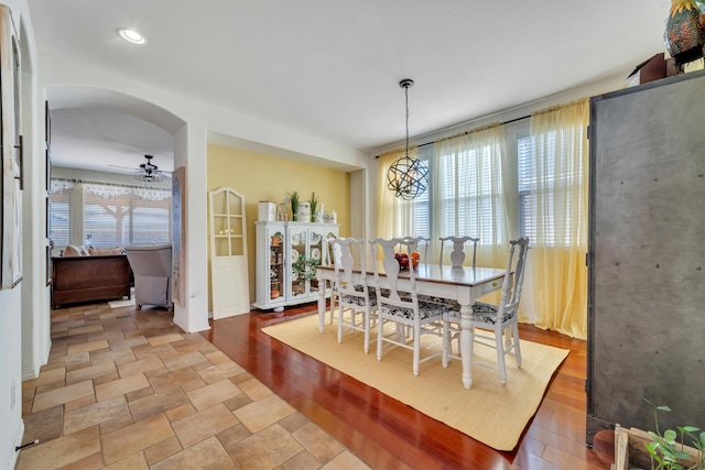 dining area with ceiling fan