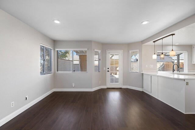 interior space featuring a wealth of natural light, dark hardwood / wood-style flooring, and sink