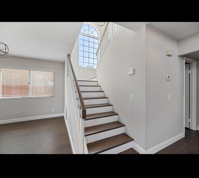 stairs with hardwood / wood-style floors and plenty of natural light