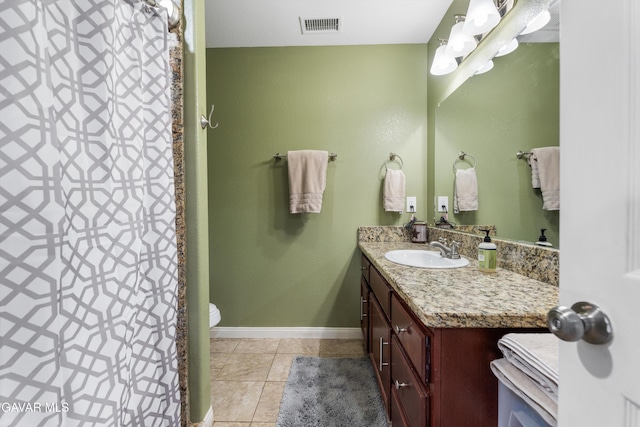 18551 Jacks Hill Rd, Tehachapi, CA 93561 - full bathroom with vanity, tile patterned flooring, and curtained shower