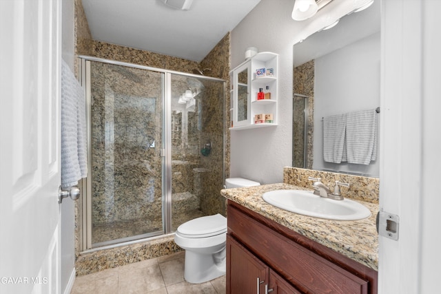 18551 Jacks Hill Rd, Tehachapi, CA 93561 - full bathroom with vanity, a shower stall, and tile patterned flooring