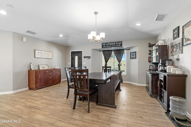 18551 Jacks Hill Rd, Tehachapi, CA 93561 - dining room with recessed lighting, a chandelier, and light wood-type flooring