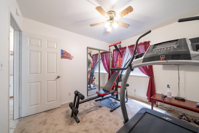42419 W 61st St, Quartz Hill, CA 93536 - workout area featuring carpet flooring, a ceiling fan, and baseboards