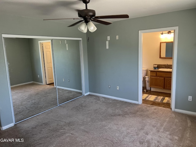 13320 E Ave W6, Pearblossom, CA 93553 - unfurnished bedroom with carpet flooring, a closet, ensuite bath, and ceiling fan