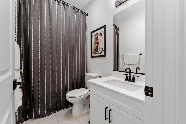 bathroom with tile patterned flooring, toilet, and vanity