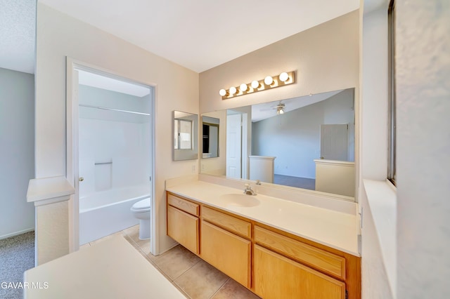 3524 San Jacinto Ave, Rosamond, CA 93560 - bathroom with vanity, a ceiling fan, bathing tub / shower combination, and tile patterned floors