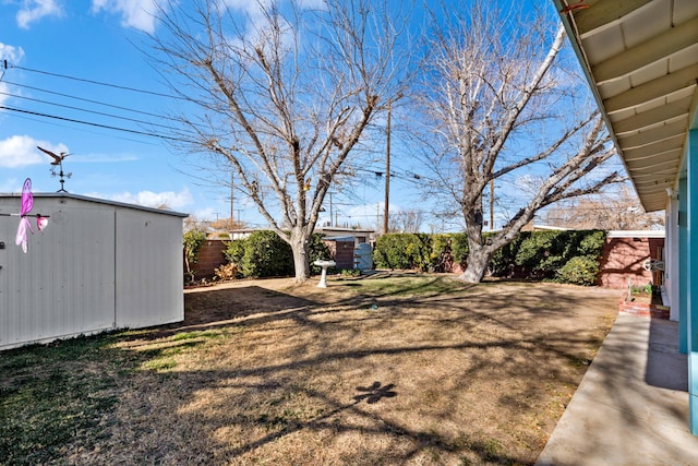 view of yard with a shed