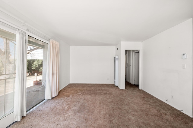 unfurnished room with light colored carpet