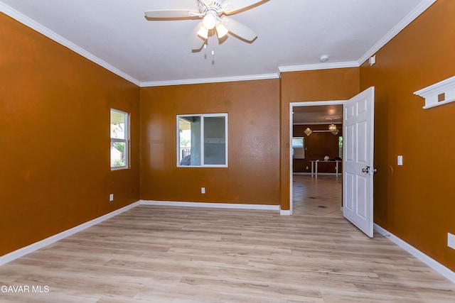43963 Glenraven Rd, Lancaster, CA 93535 - unfurnished room with a ceiling fan, ornamental molding, and light wood-style floors