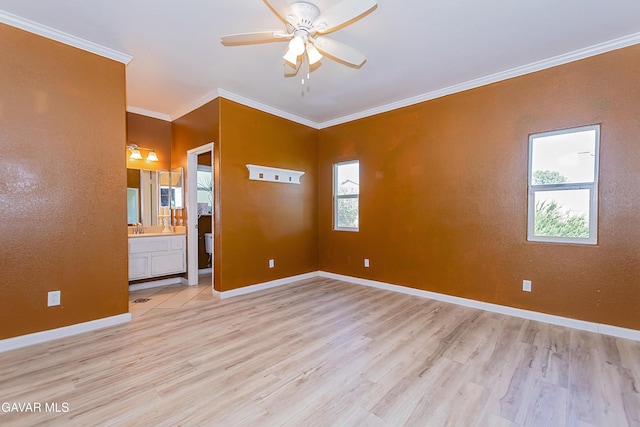 43963 Glenraven Rd, Lancaster, CA 93535 - spare room with ceiling fan, light wood-style flooring, and ornamental molding
