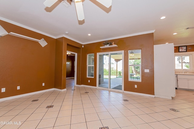 43963 Glenraven Rd, Lancaster, CA 93535 - unfurnished room featuring crown molding, a ceiling fan, recessed lighting, and light tile patterned floors