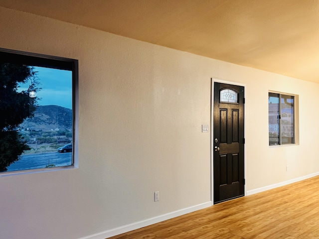 entryway with wood finished floors and baseboards