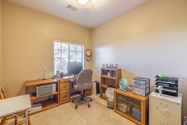 view of carpeted home office