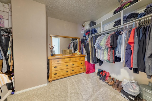 walk in closet with carpet