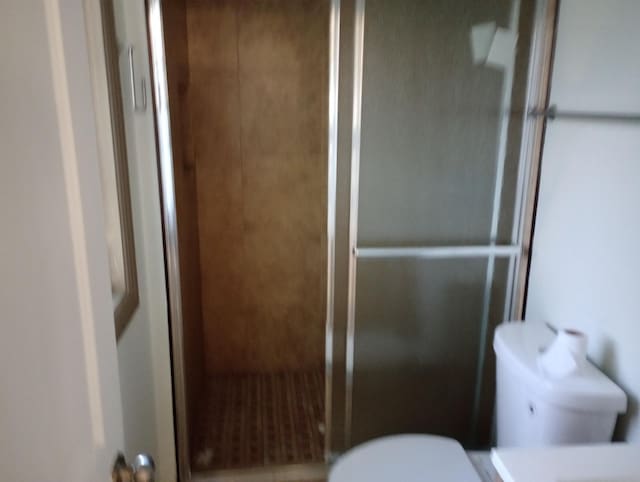 bathroom featuring toilet and a shower stall