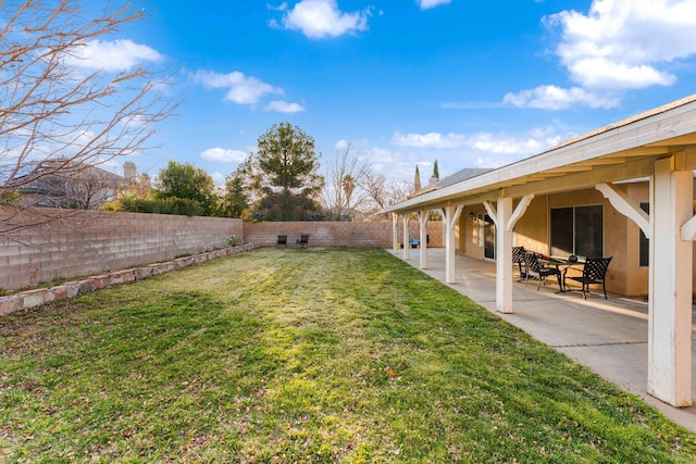 view of yard with a patio and a fenced backyard