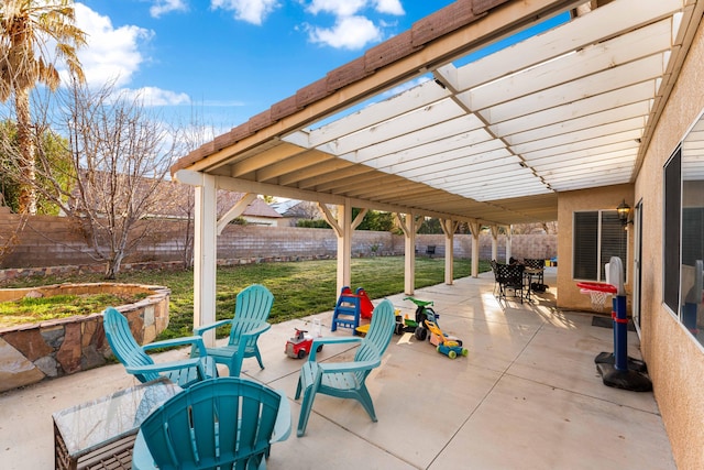 view of patio featuring a fenced backyard and a pergola