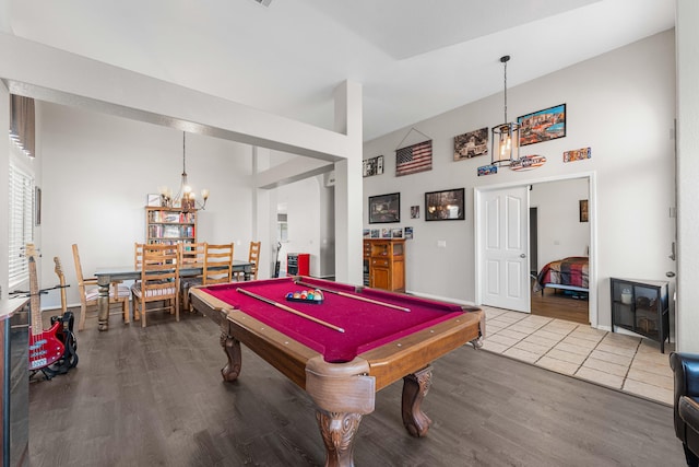 game room featuring billiards and wood finished floors